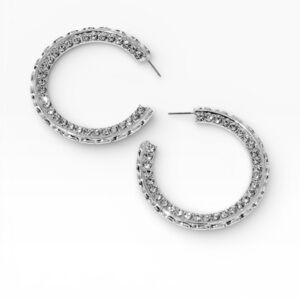 Silver Marcasite Textured Hoop Earrings